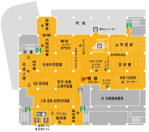 川口市立中央図書館 ６階マップ